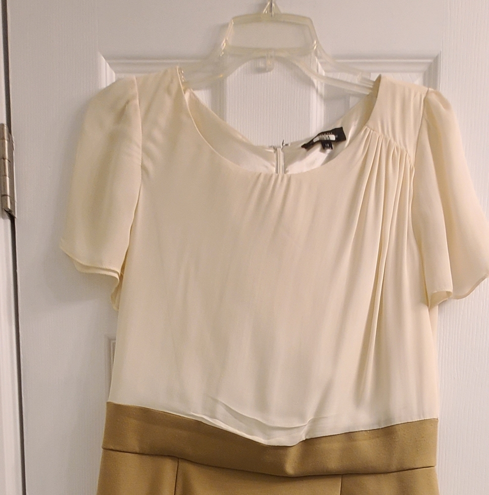 Tahari ASL Midi Cream and Tan Dress size 12